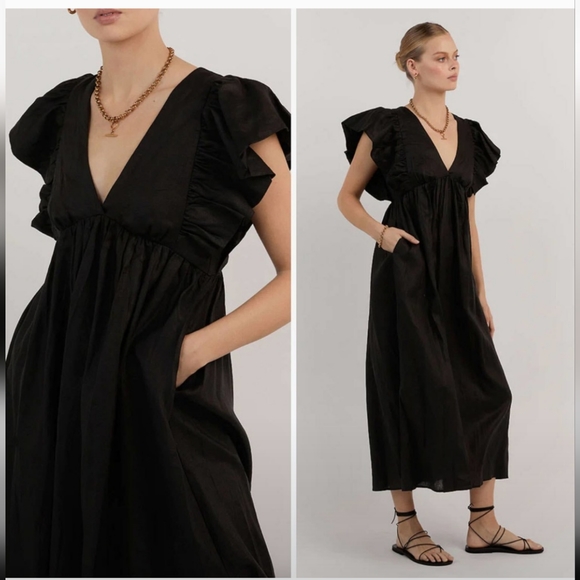 DISSH NWT Bonnie Linen Midi Frill dress in black size 4 - Picture 2 of 10